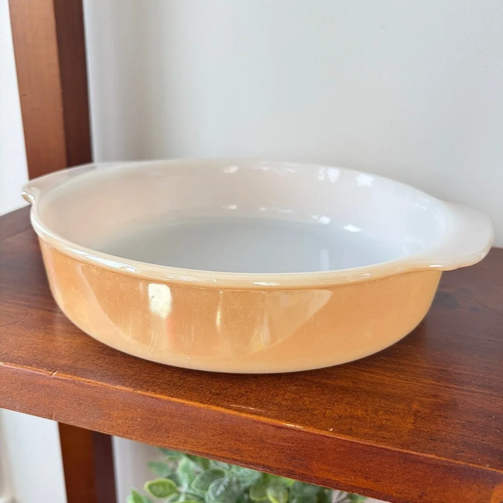Vintage Fire-King Peach Lustre 450 Round Casserole Dish Milk Glass 8.25in